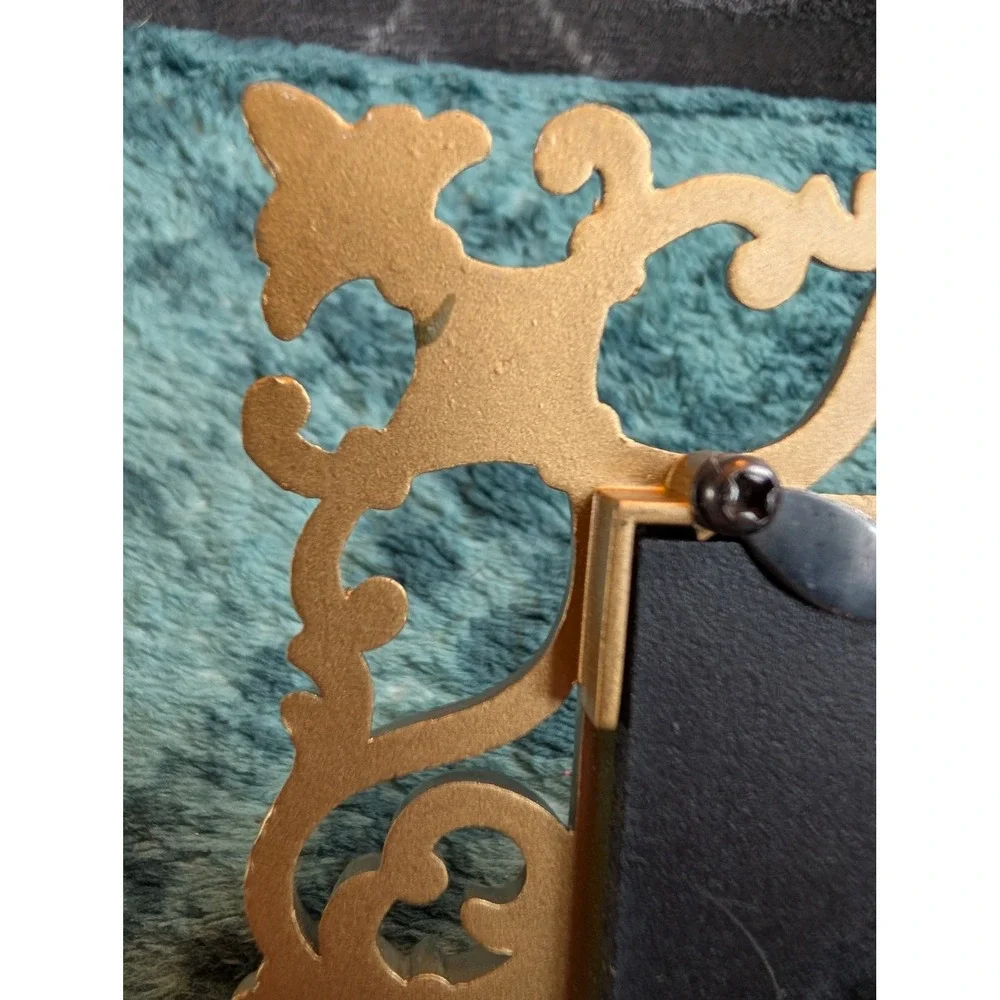 VTG 90s Ornate Gold Filigree Mini Pic Frame Blue Enamel Crystal Baroque Revival